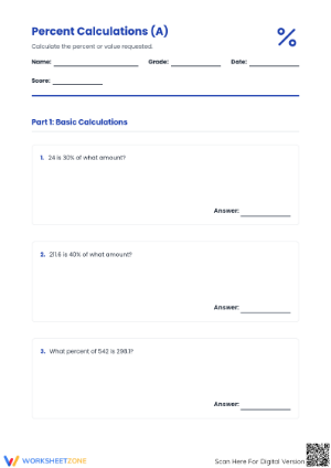 Essential Percent Calculations Worksheet | Grades 6-8 Math