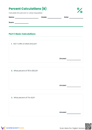 Essential Percent Calculations Worksheet | Grades 6-8