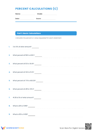 Essential Percent Calculations Worksheet | Grades 6-8