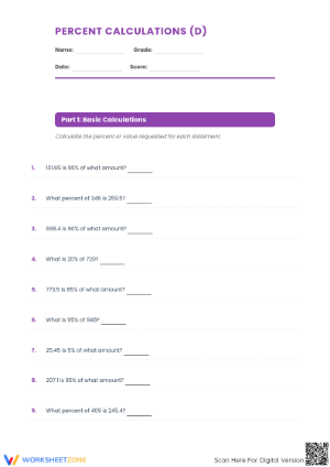 Essential Percent Calculations Worksheet | Grade 7 Math