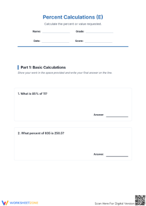Essential Mixed Percent Calculations Worksheet | Grade 6-8
