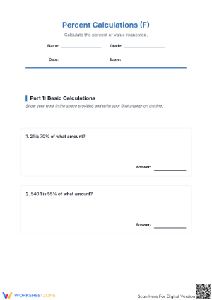 Essential Mixed Percent Calculations Worksheet | Grades 5-8