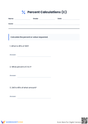 Printable Mixed Percent Calculations Worksheet | Grade 6-8