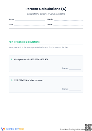 Essential Percent Calculations Worksheet | Grade 7 Math