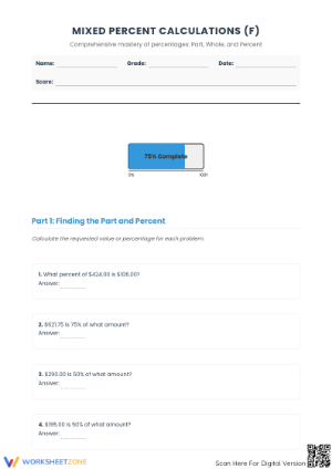 Essential Mixed Percent Calculations Worksheet | Grade 6-8