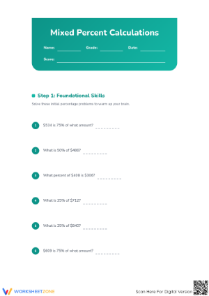 Essential Mixed Percent Calculations Worksheet (Grades 6-8)