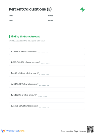 Essential Mixed Percent Calculations Worksheet | Grades 6-8