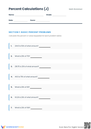 Mixed Percent Calculations Worksheet | Essential Grade 6-8