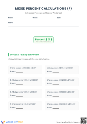 Complete Mixed Percent Calculations Worksheet | Grade 6-8