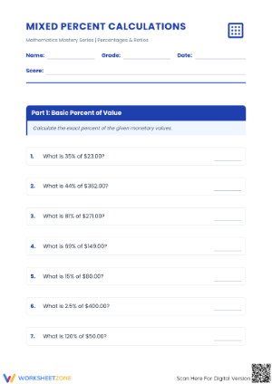 Mixed Percent Calculations: Essential Grade 7 Math Worksheet
