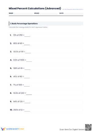 Essential Mixed Percent Calculations — Grades 6-8 Math