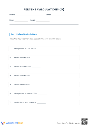 Essential Percent Calculations Worksheet | Grade 6 Math