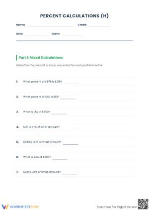 Mixed Percent Calculations - Essential Printable Worksheet