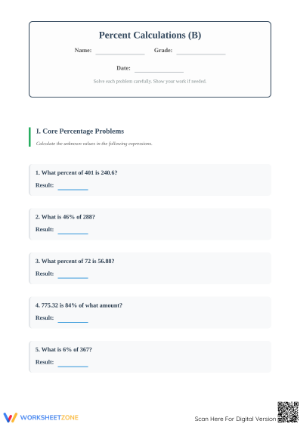 Mixed Percent Calculations Worksheet | Grade 6 Essential