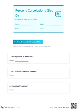 Essential Mixed Percent Calculations Worksheet