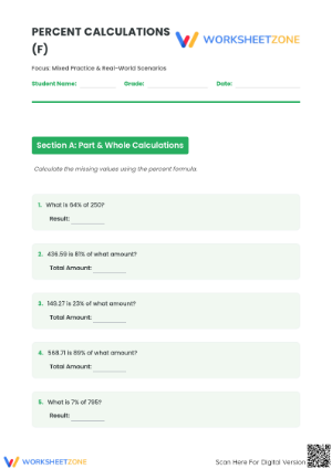 Essential Mixed Percent Calculations Worksheet | Grade 7