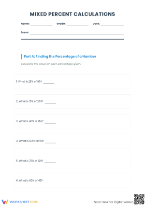 Essential Mixed Percent Calculations Worksheet | Grades 6-8