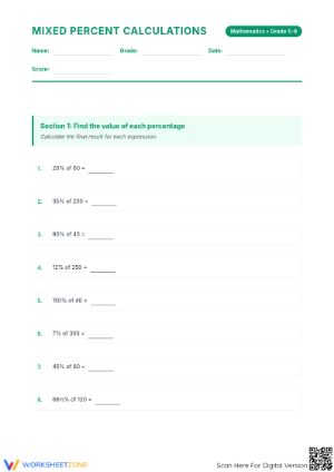 Mixed Percent Calculations Worksheet | Essential Grade 6-8 Math