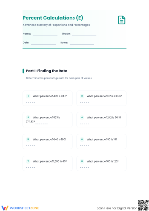 Printable Mixed Percent Calculations Worksheet | Grade 6
