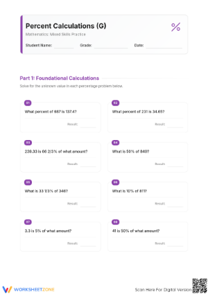 Essential Mixed Percent Calculations Worksheet | Grades 6-8