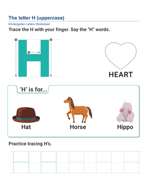 Uppercase Letter H Worksheet | Printable Kindergarten ELA