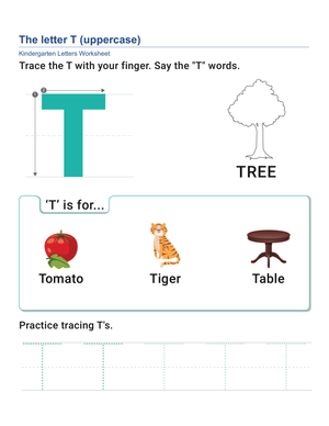 Uppercase Letter T Worksheet — Printable Grade K ELA