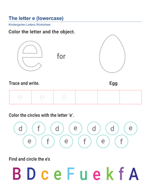 Lowercase Letter e Worksheet | Essential Kindergarten Ready
