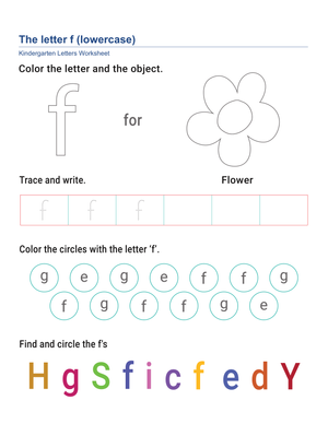Lowercase Letter F Printable Worksheet | Grade K
