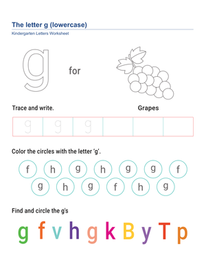 Lowercase Letter g Worksheet | Essential Kindergarten ELA