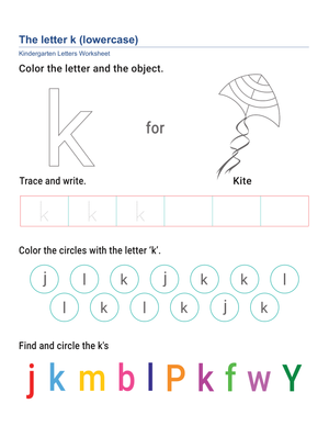 Lowercase Letter K Printable Worksheet | Grade K