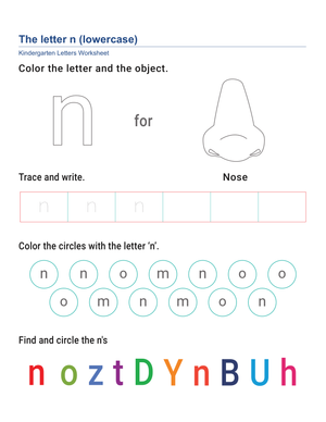 Lowercase Letter n Worksheet — Printable Grade K