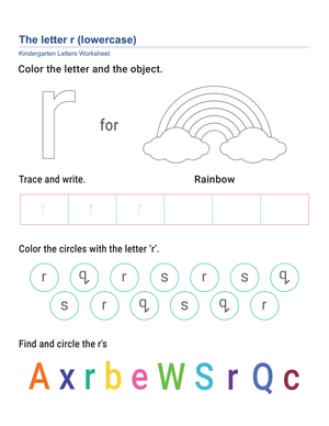 Lowercase Letter r — Printable No-Prep Worksheet