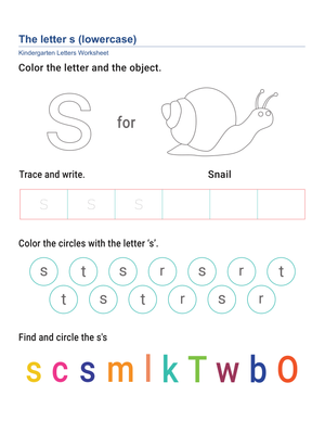 Lowercase Letter s Worksheet | Printable Grade K ELA