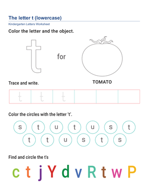 Lowercase Letter t Worksheet | Essential Grade K ELA