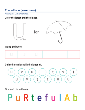 Printable Lowercase Letter U Worksheet | Grade K