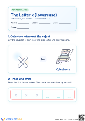 Lowercase Letter x Printable No-Prep Worksheet