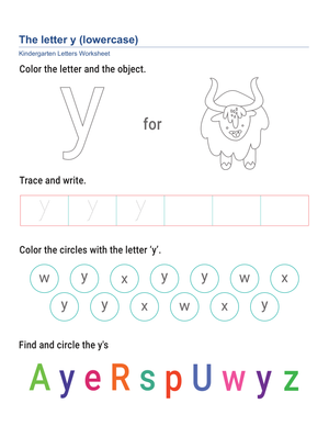 Lowercase Letter y Worksheet | Essential Grade K ELA