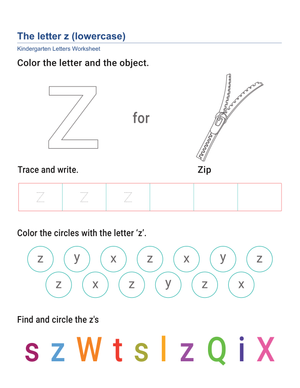 Lowercase Letter z Worksheet | Essential Grade K ELA