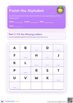 Printable Finish the Alphabet Worksheet | Preschool ELA