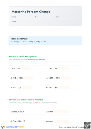 Printable Percent Increase and Decrease Worksheet | Grade 7