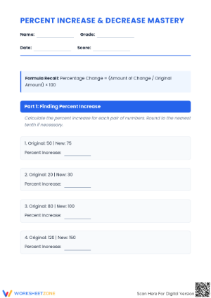 Complete Percent Increase and Decrease Mastery Worksheet