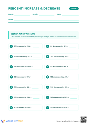 Essential Percent Increase and Decrease Worksheet | Grade 7