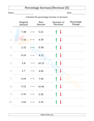 Calculating Percentage Increase and Decrease Practice