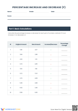 Essential Percent Increase and Decrease Worksheet | Grade 7