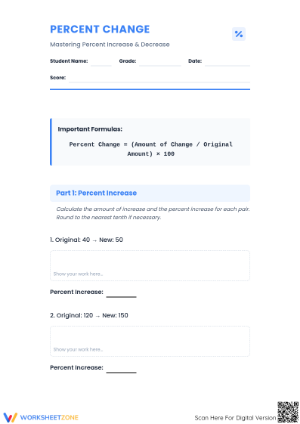 Essential Percent Change Worksheet | Grade 7 Math Printable