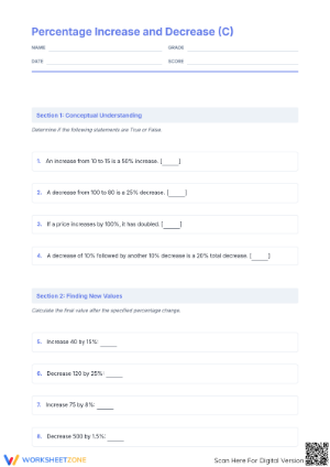 Printable Percent Increase and Decrease | Grade 7 Math