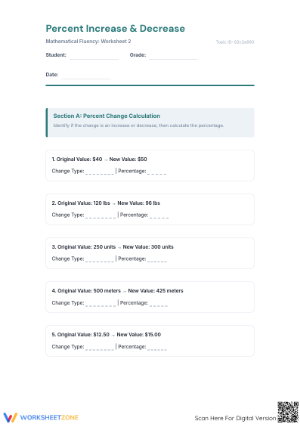 Printable Percent Increase and Decrease Worksheet | Grade 7