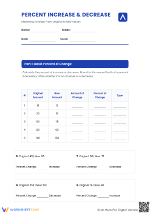 Essential Percent Increase and Decrease Worksheet | Grade 7