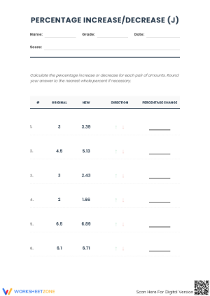 Essential Percent Increase and Decrease Worksheet | Grade 7