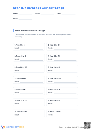 Printable Percent Increase and Decrease Math Worksheet